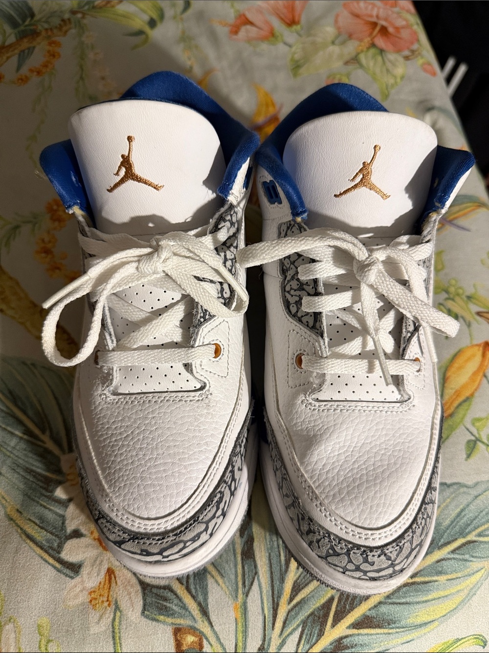 Jordan Kids White and Blue Retro Sneakers with Elephant Print